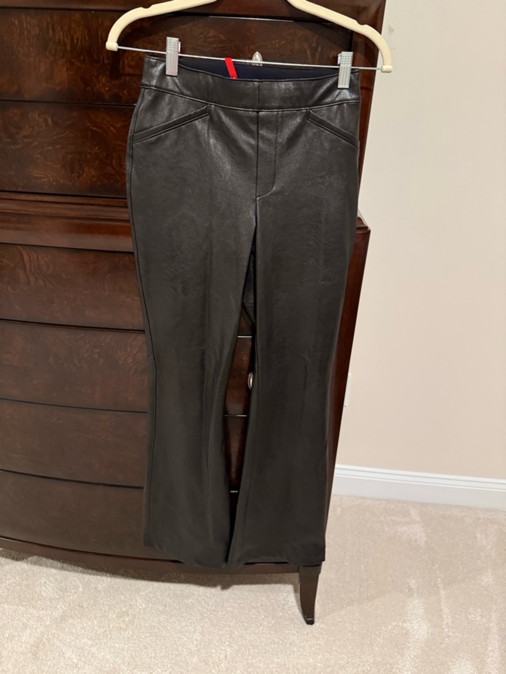 Assets By Spanx Black Faux Leather Boot-Cut Pants